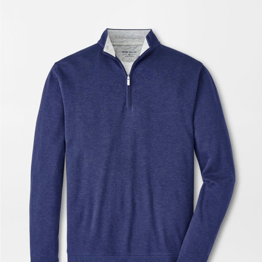 Peter Millar Navy Blue Zip Up Sweater with Refined Knit Small